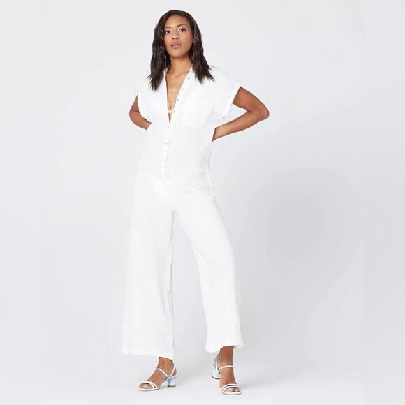 L*Space Stacie Wide Leg Button Front Cotton Utility Jumpsuit Size XL NWT - Picture 1 of 11